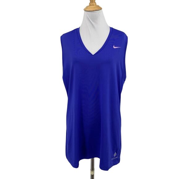 Nike Tank Top Womens XL Extra Large Blue Golf Dri Fit V Neck Sleeveless *LOGO - Picture 1 of 11